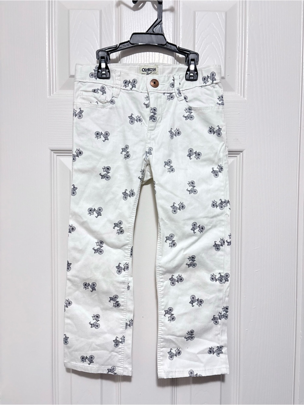 Pre-owned OshKosh B’gosh White Bicycle Print Pants/Size: 6X